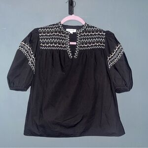 Black Embroidered Puff Sleeve Women's Top M